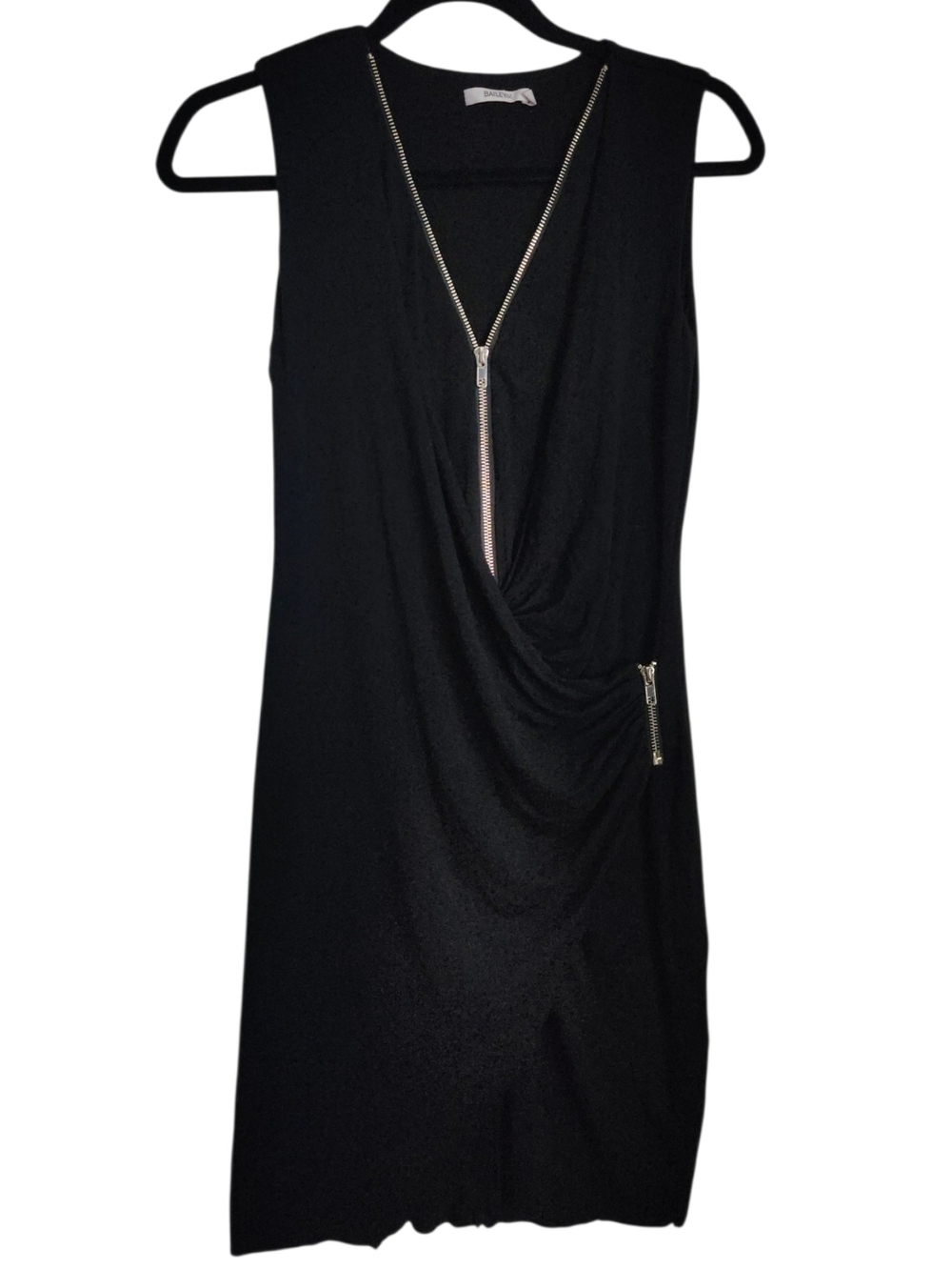 Bailey44 Black Ruched Zip Front Dress | Sleeveless Bodycon Cocktail Dress